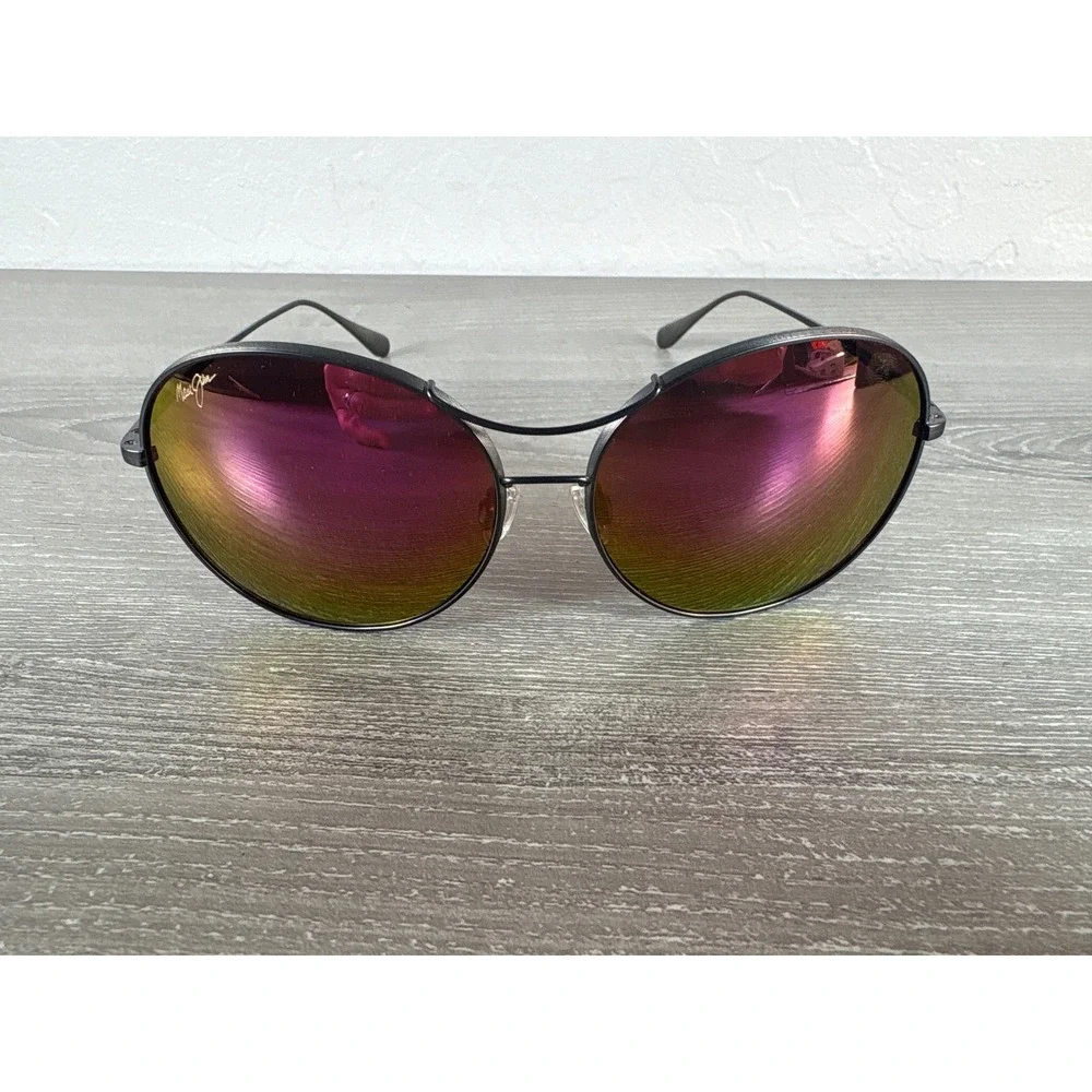 Maui Jim MJ547-14 Round Aviator Sunglasses Gunmetal Titanium Pink Mirror Polariz
